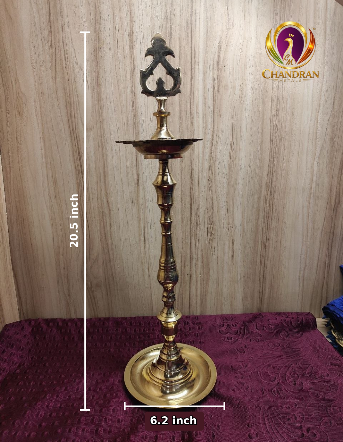 Brass Kuthu Vilaku 6.2 Inch height and length measurements