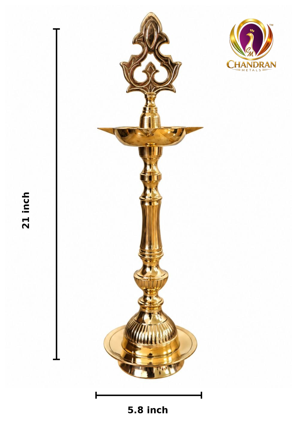 Brass Kashi Kollam Kuthu Vilaku 5.8 Inch measurements