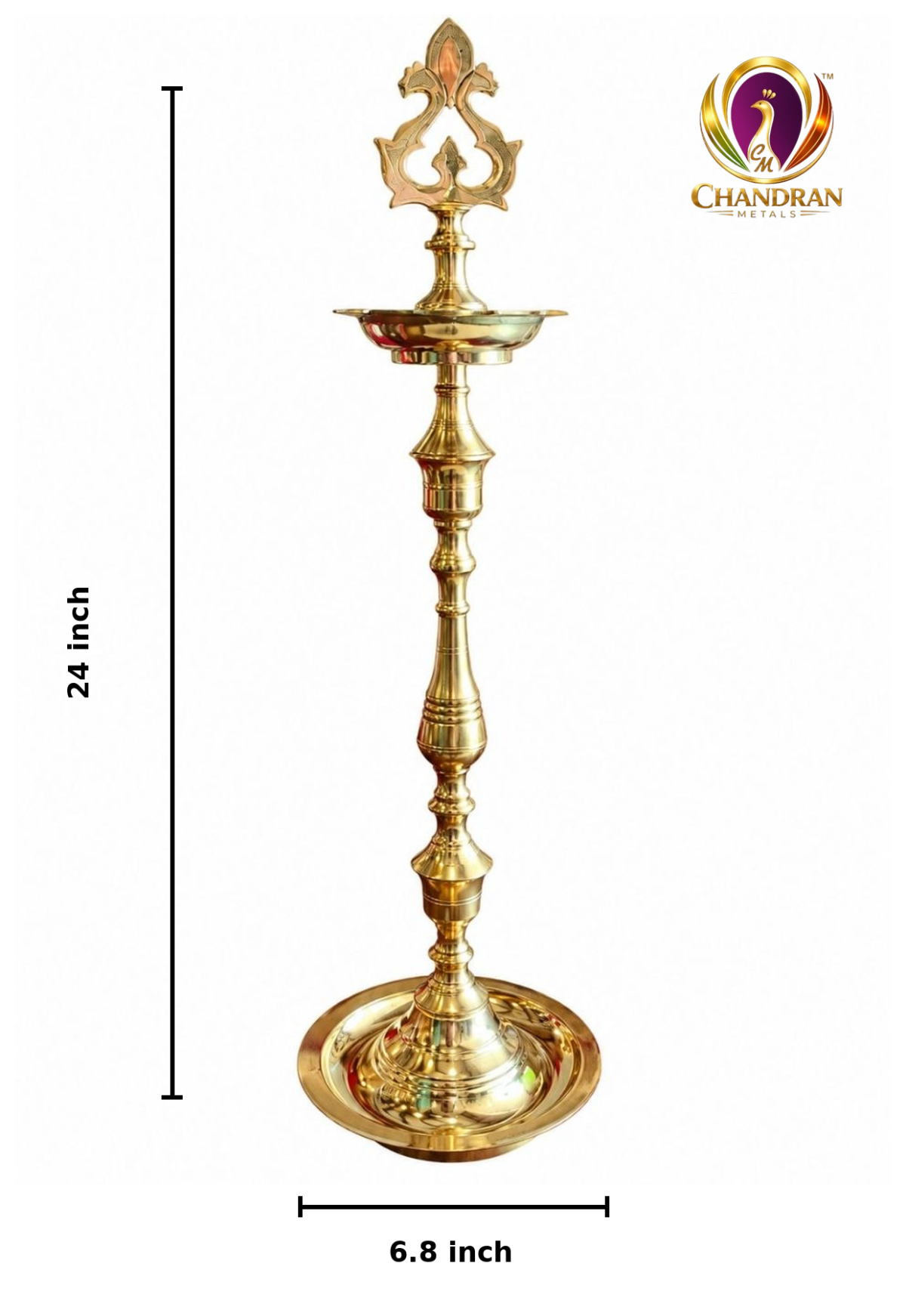 Brass Kuthu Vilaku 6.8 Inch height and length measurements