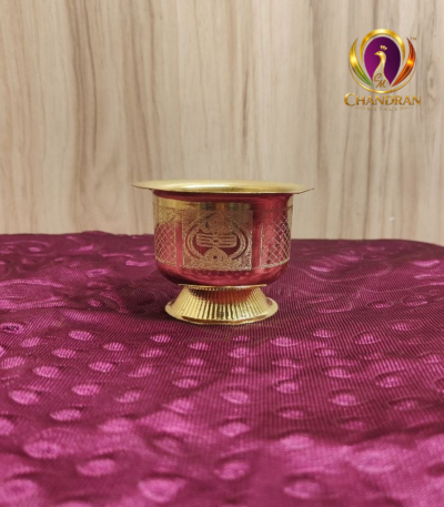 Brass Prasadha Bowl with Vel 2.5 inch front view – Chandran Metals