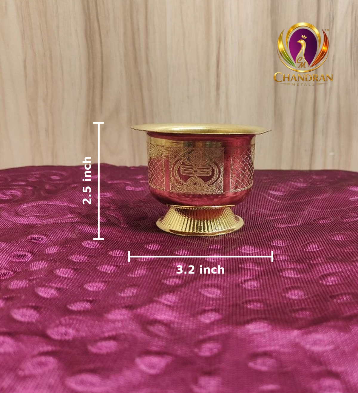 Brass Prasadha Bowl with Vel measurements 2.5 × 3.2 inch – Chandran Metals