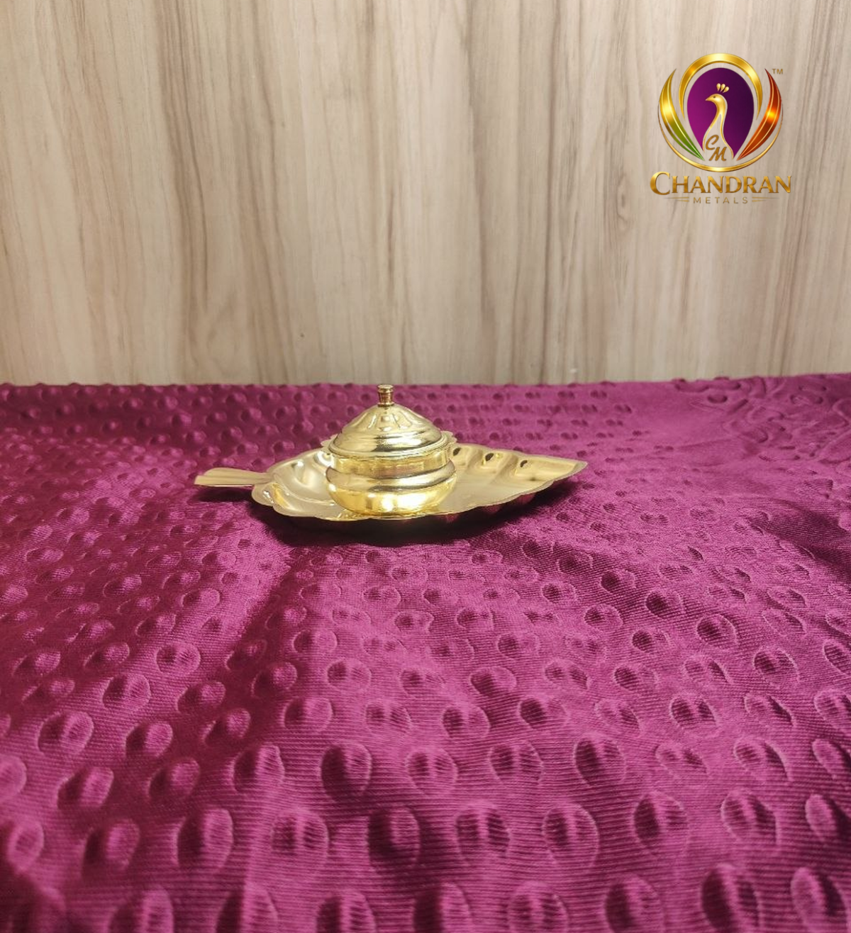 Brass Single Leaf Kumkum Box 6.2 Inch third view