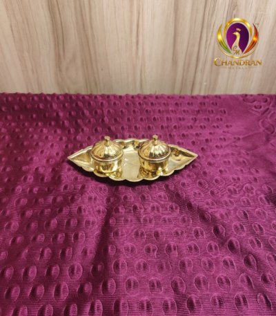 Brass Oval Two Cup Kumkum Box 6 Inch