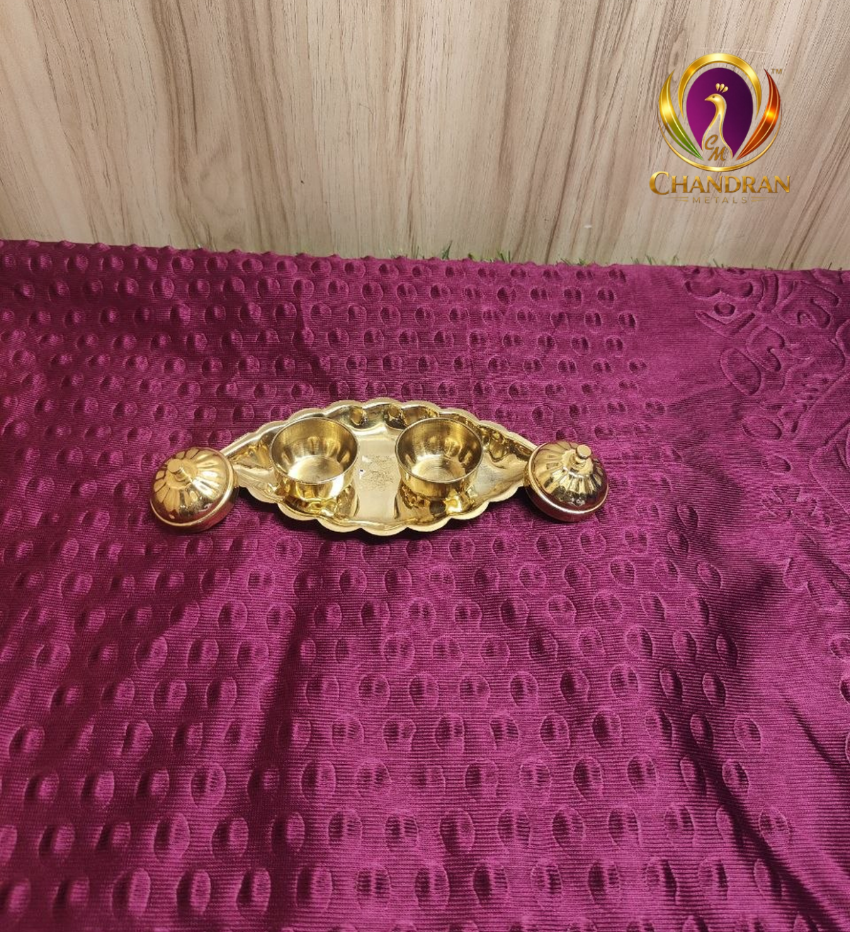 Brass Oval Two Cup Kumkum Box 6 Inch last view