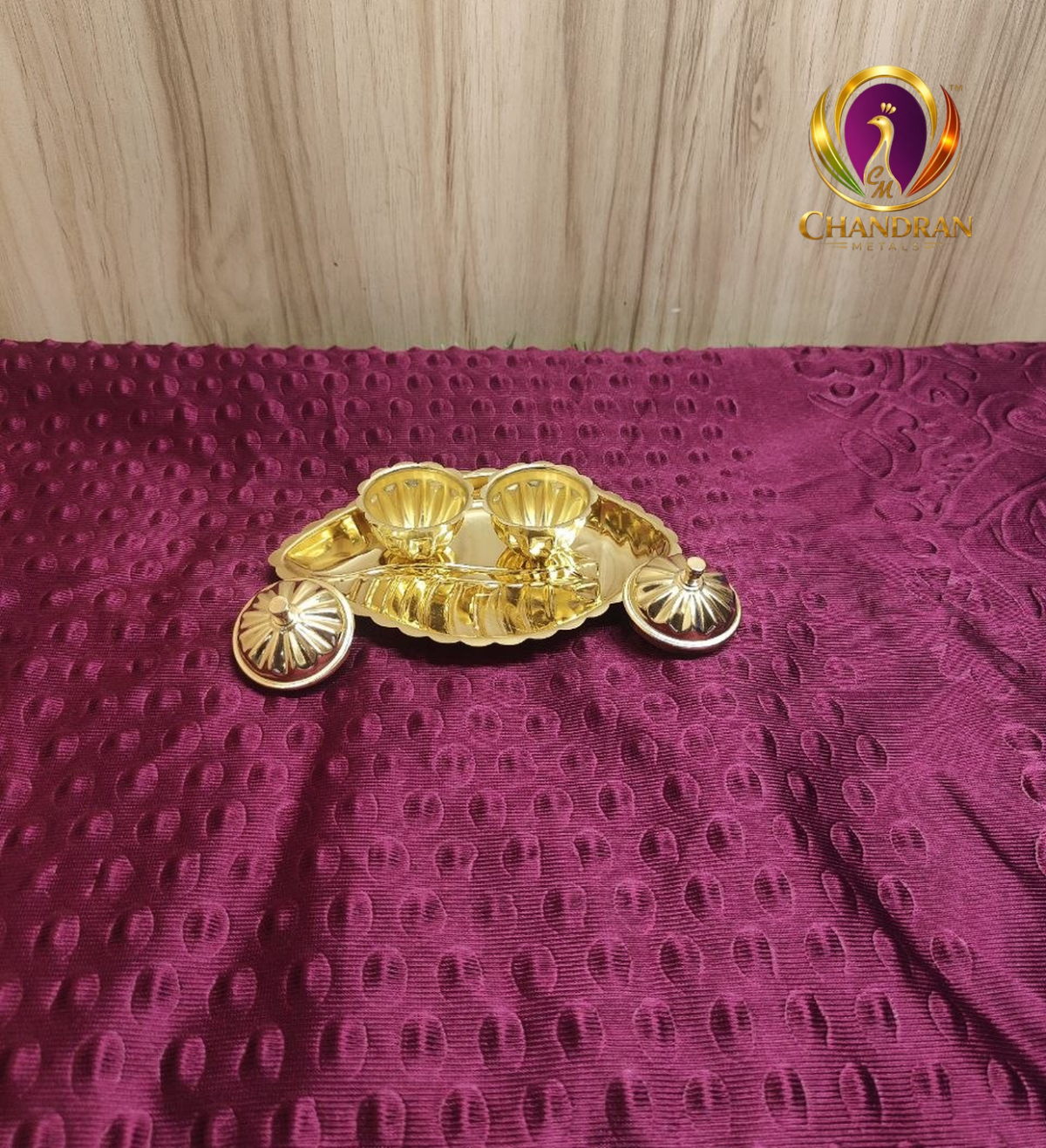 Brass Shanku Two Cup Kumkum Box 5.7 Inch last view