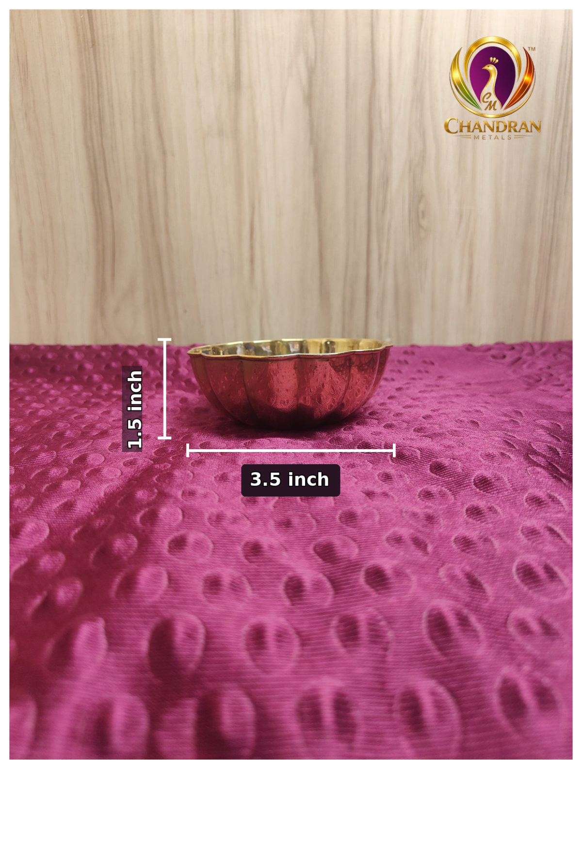 Brass Shesmal Bowl 1.5 Inch height and length measurements