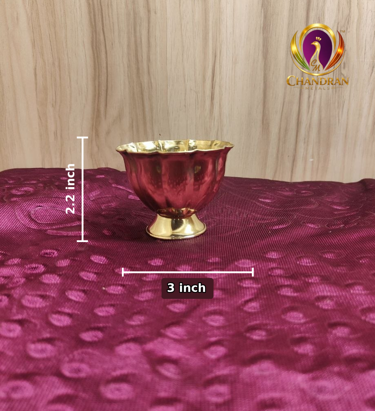 Brass Chandhan Cup 3 Inch height and length measurements