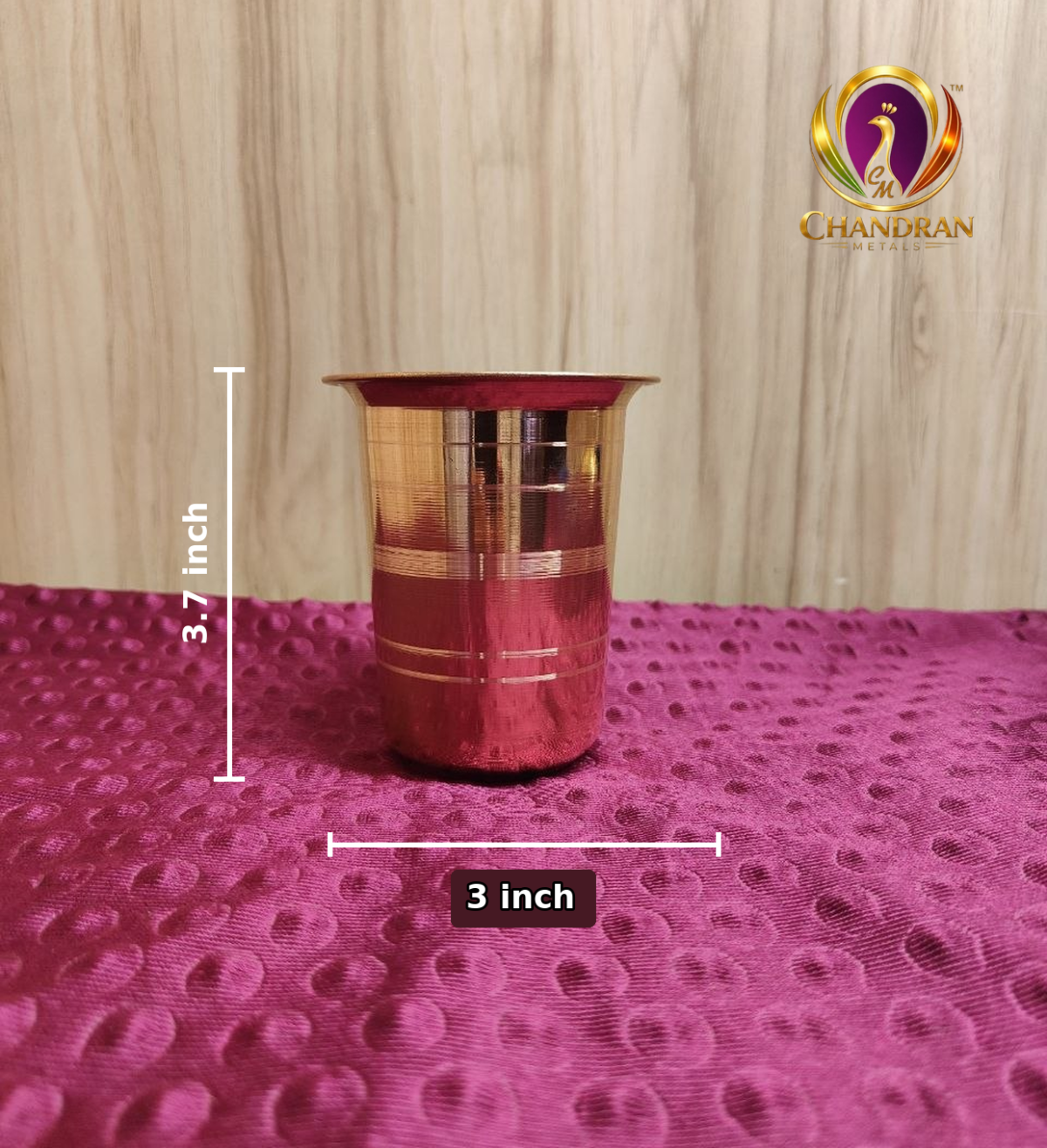 Copper Glass Tumbler 3 Inch height and length measurements