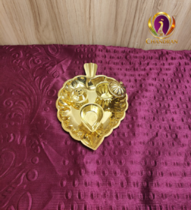 Brass Leaf Shaped Pooja Set 1.5 Inch front