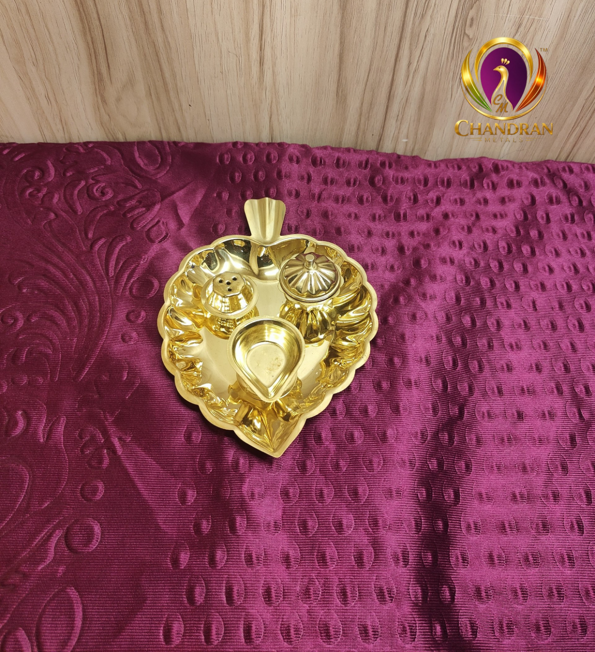 Brass Leaf Shaped Pooja Set 1.5 Inch view