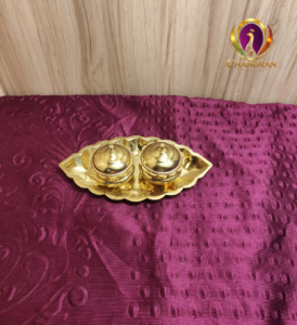 Brass Oval Two Cup Kumkum Box 1.6 Inch front