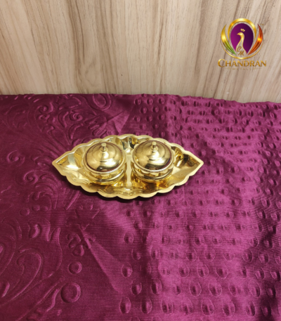 Brass Oval Two Cup Kumkum Box 1.6 Inch front