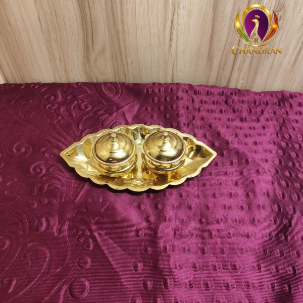 Brass Oval Two Cup Kumkum Box 1.6 Inch front