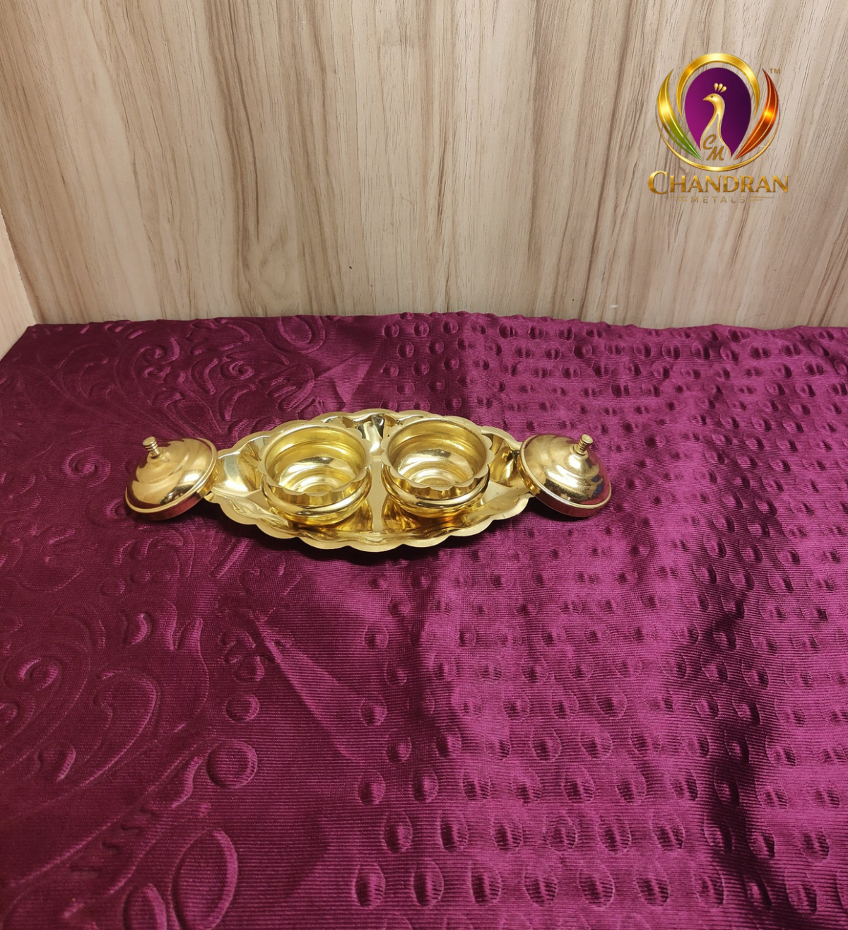 Brass Oval Two Cup Kumkum Box 1.6 Inch view